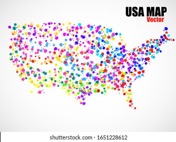 Abstract USA map of colorful ink splashes, grunge splatters. Vector illustration