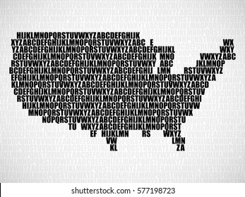 Abstract USA map with letters of English alphabet. Vector background
