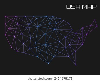 Abstract Usa map of line and point. Geometric structure, polygonal network