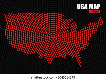 Abstract USA map of radial dots, halftone concept. Vector illustration, eps 10