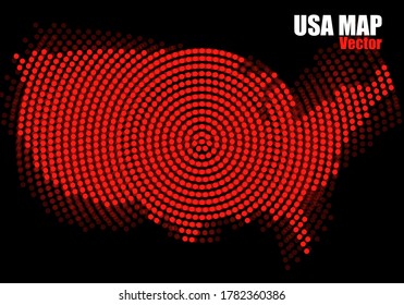 Abstract USA map of radial dots
