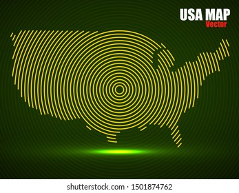 Abstract USA map of radial lines, vector