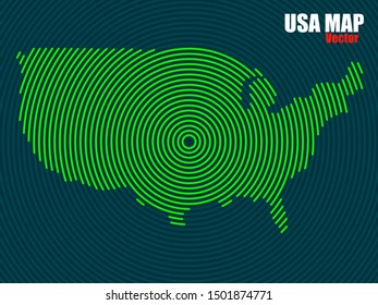 Abstract USA map of radial lines, vector
