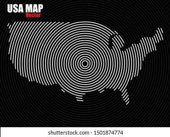 Abstract USA map of radial lines, vector