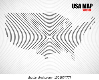 Abstract USA map of radial lines, vector