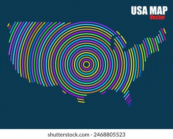 Abstract USA map of radial lines, vector