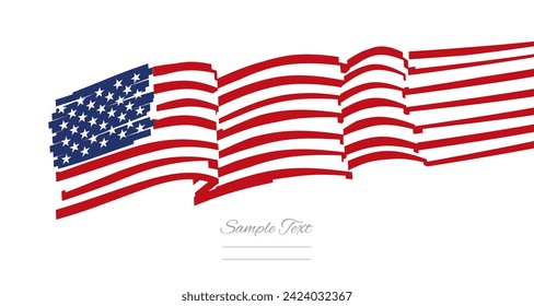 Abstract USA wavy flag and ribbon. Banner, poster, greeting card for USA holidays on white background