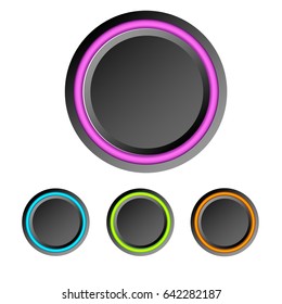 Abstract user interface elements set with dark blank round buttons and colorful rings isolated vector illustration