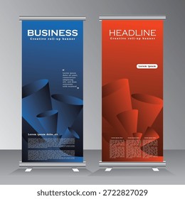 Diseño Abstractas de la Plantilla del Anuncio del rollo del negocio para su acontecimiento, bannar de la Vertical, moderno x-Anuncio con el color rojo y azul, publicidad del Anuncio de los estándares del negocio, Plantilla del Vector del rollo,