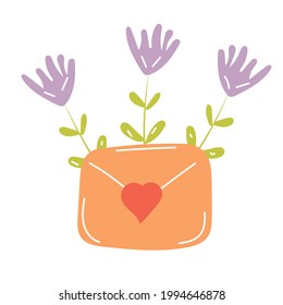 Abstract ute envelope with flowers for decorative design. Design template vector. Abstract vector illustration. Graphic design. Romantic background. Abstract love symbol. Cartoon illustration.