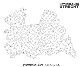 Abstract Utrecht Province map isolated on a white background. Triangular mesh model in black color of Utrecht Province map. Polygonal geographic scheme designed for political illustrations.