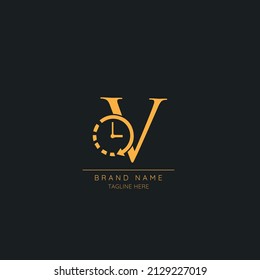 Abstract V initial letter icon logo incorporated with clock