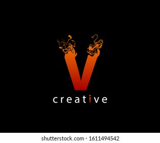 Abstract V Letter Flame Logo Icon