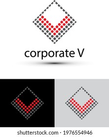 abstract v letter logo with dots in a square. Dots Letter Design Vector with circles.