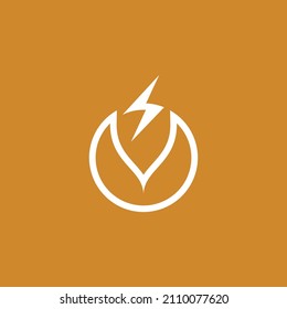abstract V letter logo with lightning graphic vector for energy identity