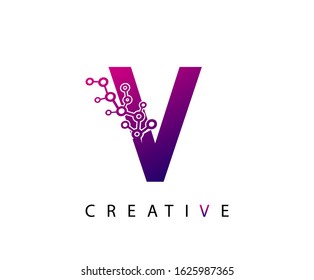 Abstract V Letter , Molecules V Technology Logo Design.