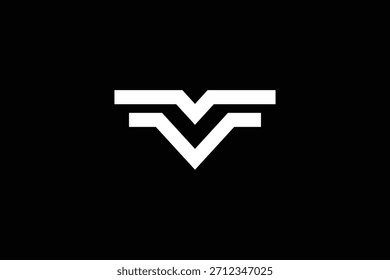Abstraktes v Logo-Design mit geflügeltem oder gefiedertem Aussehen auf schwarzem Hintergrund