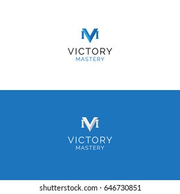 Abstract V and M letters minimalistic logo in roman style
