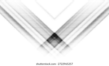 Padrão de meio-tom abstrato em forma de V com grade de diamante geométrico e linhas de perspectiva nítidas para a ilustração de vetor de design arrojado