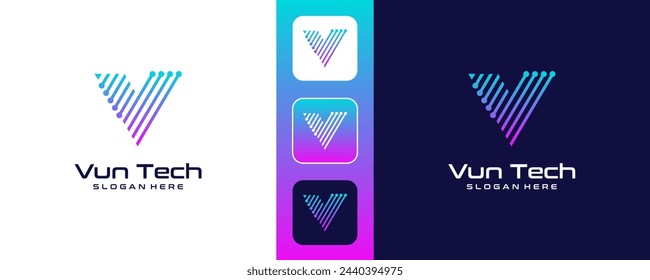 abstract V technology logo design vector