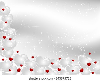 Abstract valentine background with grey and red hearts