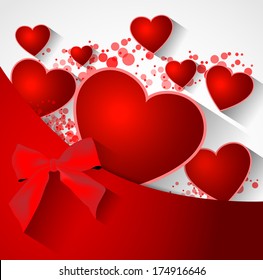 abstract valentine background with heart, bow, stripes and long shadow effect