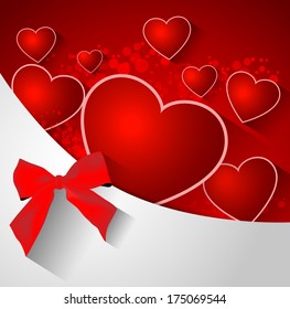 abstract valentine background with heart, bow, stripes and long shadow effect