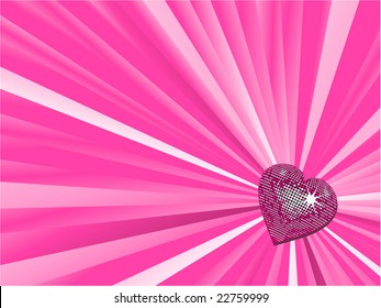 Abstract valentine background with sparkling pink disco heart on a bright pink star burst