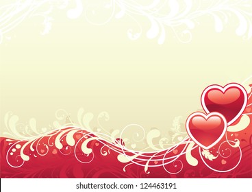 Abstract valentine background. Vector ornate abstract background with two hearts and floral elements.