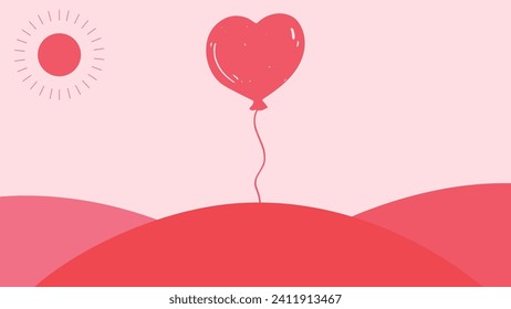 Abstract valentine balloon flying away with love background.