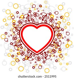 abstract Valentine card with scrolls, heart shape, circles - vector illustration