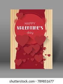 abstract valentine retro poster background with hearts and long shadow effect