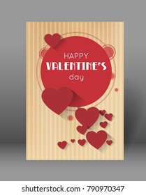 abstract valentine retro poster background with hearts and long shadow effect