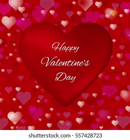 Abstract Valentine s Day vector background. Transparent hearts on a dark red background. Congratulatory text on the big heart. Usable for design greeting card, banner, invitation, poster, screen