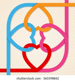 Abstract valentine's day background with colored heart ribbons