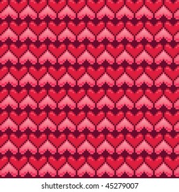 Abstract Valentine's day background with pixel pink and red hearts.