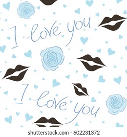 Abstract Valentines day background. Vector hearts love Handmade Paper in brown, blue and neutral colors. Valentine day seamless pattern on a white background.