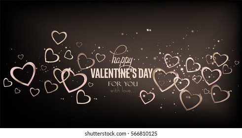 abstract valentine's day background withmetallic hearts. Vector illustration