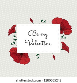 Abstract Valentines Day card background. Contemporary typography poster with flowers in modern boho style. Vector Illustration