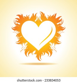 Abstract valentine's day card with fire heart background, vector illustration