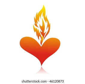 Abstract valentine's day card with fire heart background, vector illustration