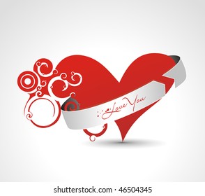 Abstract valentine's day card with swirl heart design, vector illustration