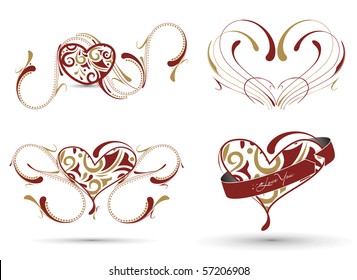Abstract valentine's day card with swirl heart background, vector illustration