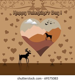 Abstract Valentine's Day concept with brown hearts and a reindeer thinking with nostalgia at his soul mate