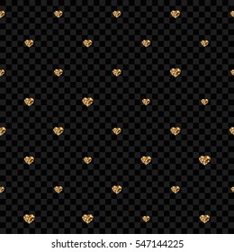 Abstract Valentine's Day hearts. Gold glittering hearts. Seamless transparent background for your design. Vector illustration. Love concept. Cute happy wallpaper. Good idea for your Wedding,