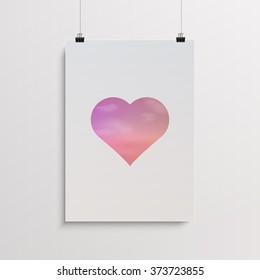 Abstract valentines day poster design with beautiful romantic sky with clouds heart on minimal white background  
Eps 10 vector illustration 
