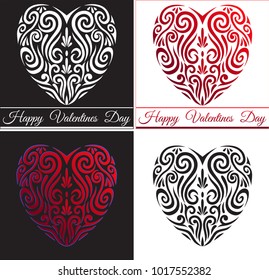 Abstract Valentines day red love heart icon, stylised Maori koru tattoo