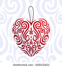 Abstract Valentines Day Red Love Heart Icon, Stylised Maori Koru Tattoo