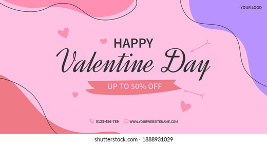 Resumen de la venta del día de San Valentín 50% de póster o pancarta con concepto dulce. plantilla de promoción y compra vector Premium de día de San Valentín