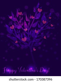 Abstract Valentine's day tree with hearts in purple and pink colors